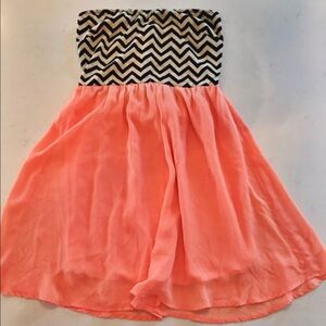 Everly Black and Coral Chevron Mini Dress